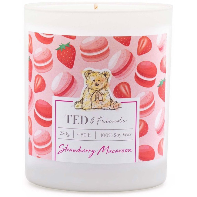 Soja geurkaars in glas Ted Friends 220 g - Strawberry Macaron