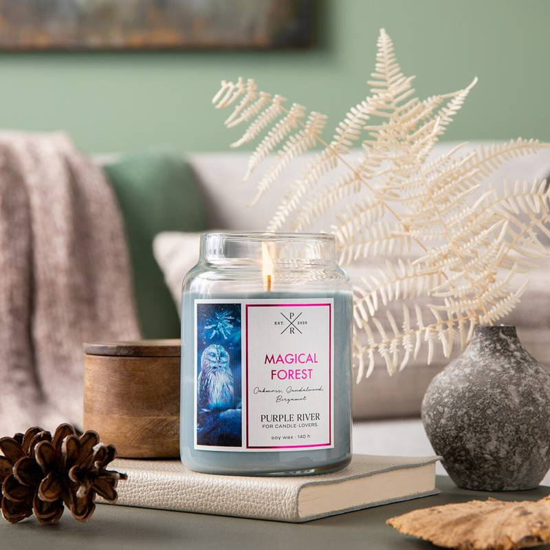 Bougie parfumée de soja en verre Purple River 623 g - Magical Forest