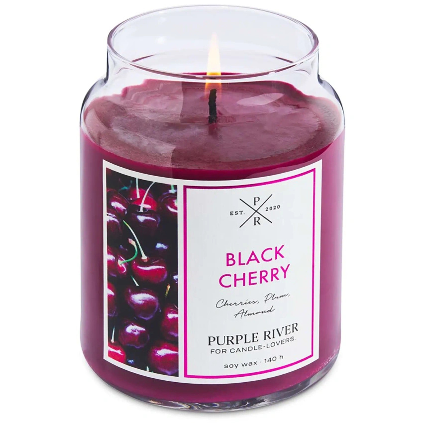 Candela di soia profumata in vetro Purple River 623 g - Black Cherry