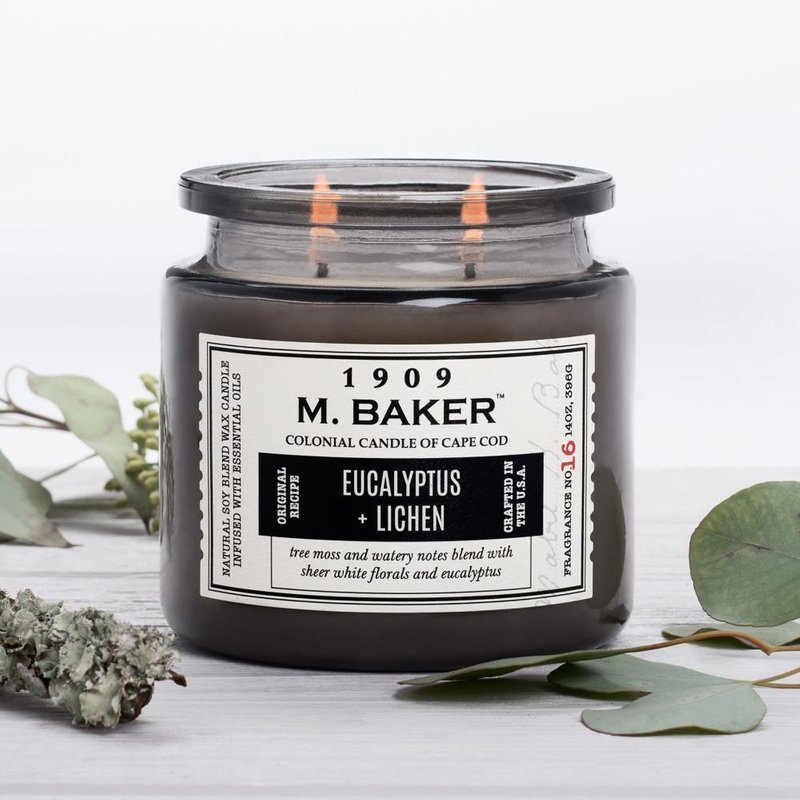 Colonial Candle M Baker large soy scented candle apothecary jar 14 oz 396 g - Eucalyptus Lichen