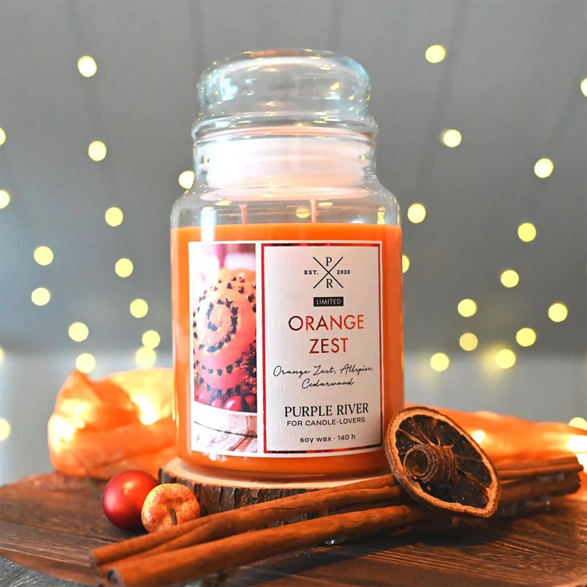 Candela di soia profumata in vetro Purple River 623 g - Orange Zest