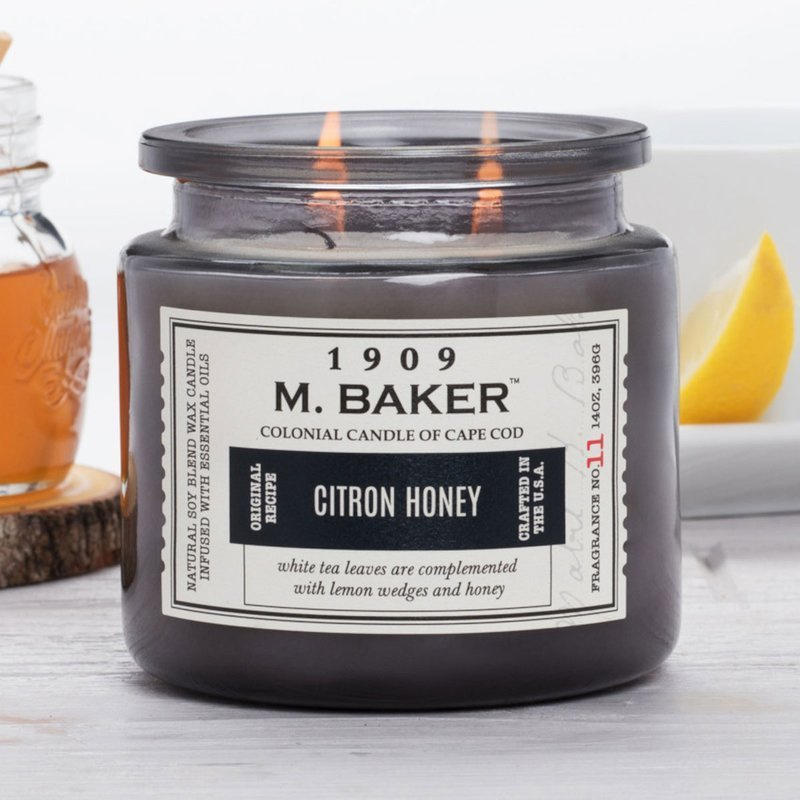 Colonial Candle M Baker grande bougie parfumée au soja pot d'apothicaire 14 oz 396 g - Citron Honey