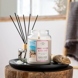 Candela di soia profumata in vetro Purple River 623 g - Dried Wood Sea Salt