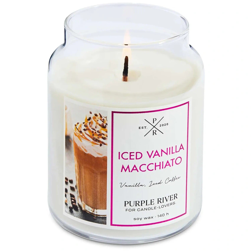 Candela di soia profumata in vetro Purple River 623 g - Iced Vanilla Macchiato